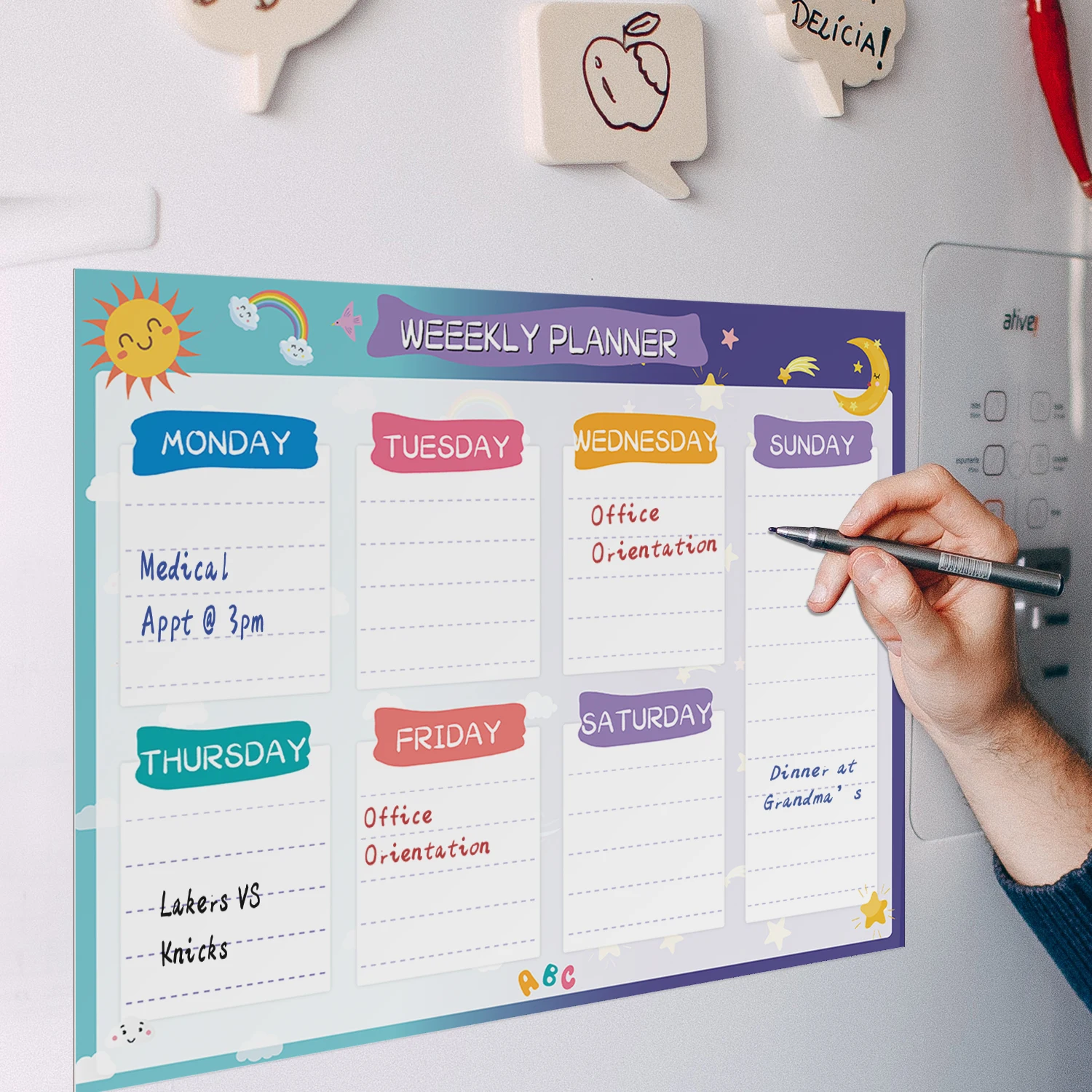 

Kids Magnetic Soft Whiteboard Fridge Magnet Stickers Erase Calendar Writing Teaching Week Planner White Drawing Board A3 Size