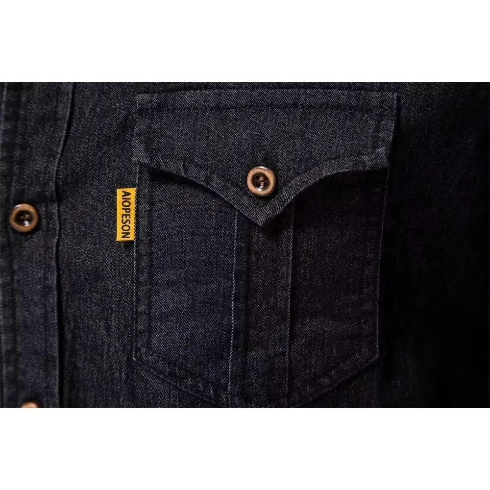 

Slim Fit Denim Collared irt Men's Casual American Trend Long Sve Pure Color Outerwear Youth Wear Four Seasons Universal