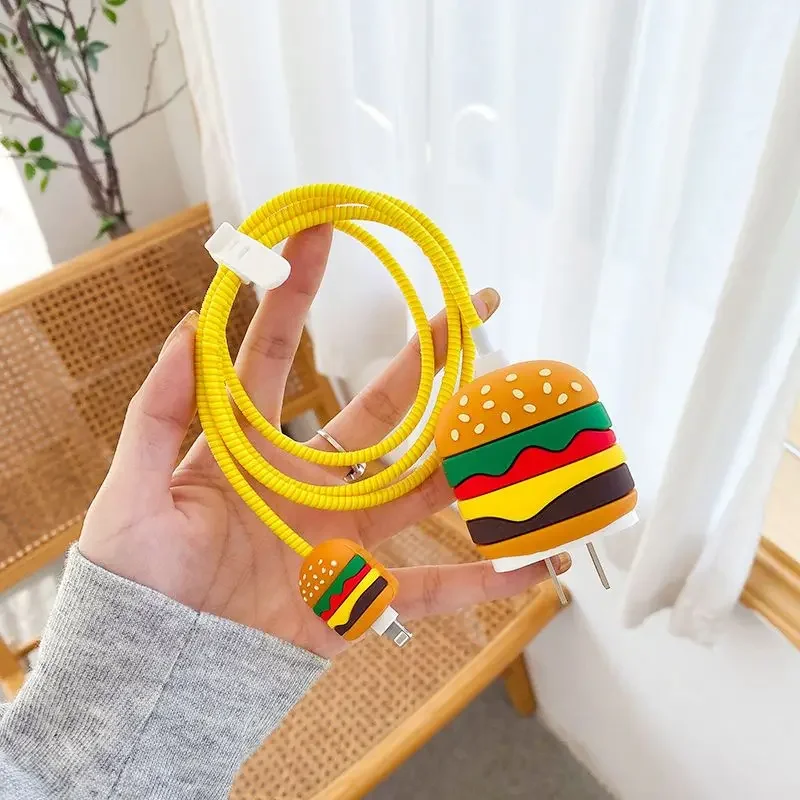 Creative Hamburger iphone Charger USB Cable Protector Case Cover,Silicone Protective Cable Winder For iphone 15 Pro Max