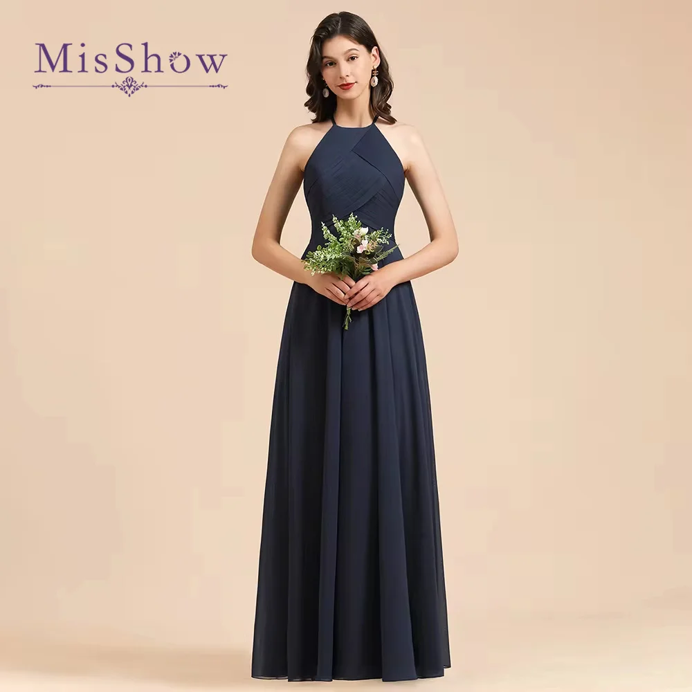 

Customized Navy Blue Bridesmaid Dresses Engagement Robe Elegant Long A Line Chiffon Evening Gowns For Wedding Guest Party