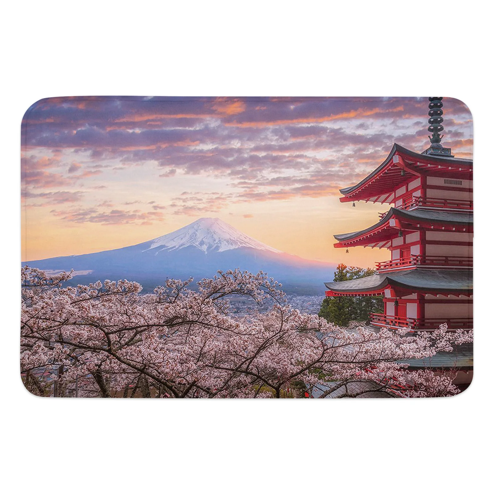 Japan Mount Fuji Cherry Blossom Home Doormat Decoration Flannel Soft Living Room Carpet Kitchen Balcony Rugs Bedroom Floor Mat