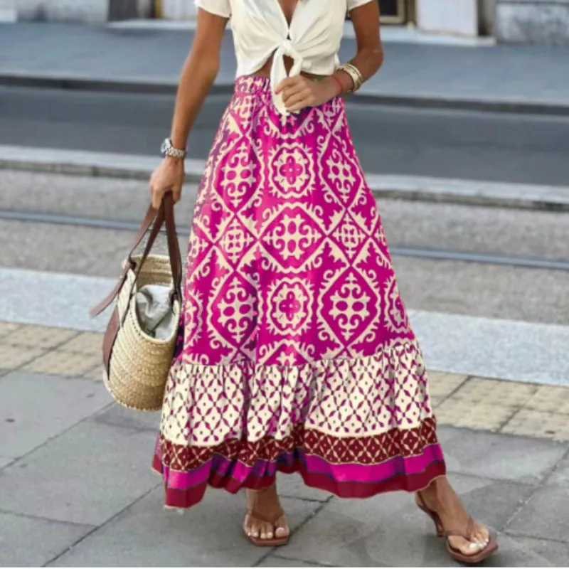 Women's Long Skirts New Floral Printing Vintage Casual Fashion Comfortable Loose Streetwear For Female's 2024 Spring And Summer