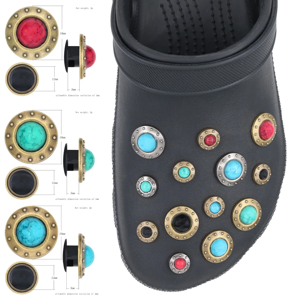 1 Pcs Shoe Decorations Sandalias De Metal Retro Copper Shoe Charms Pins Shoes Accesorios Pines Para Simulated Turquoise W-31