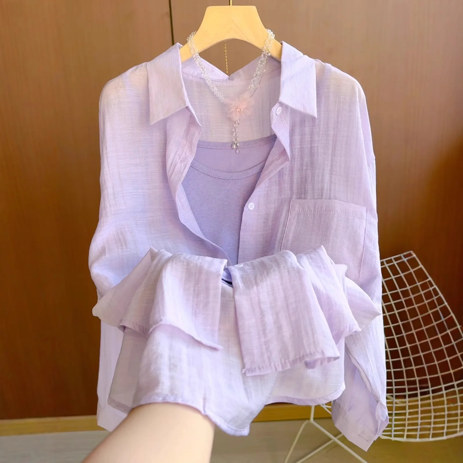 

Lightweight Pink Retro Women's Sun Protection irt Korean Sle Soft Faionable Summer Loose Outerwear Top Collar Long...