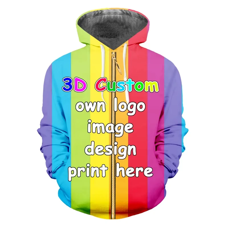 New DIY 3D Printed Zip Up Hoodie Men Women Fashion Casual Tops Customize Gift Party Hoodies Personality Custom Cheap Kids Hooded