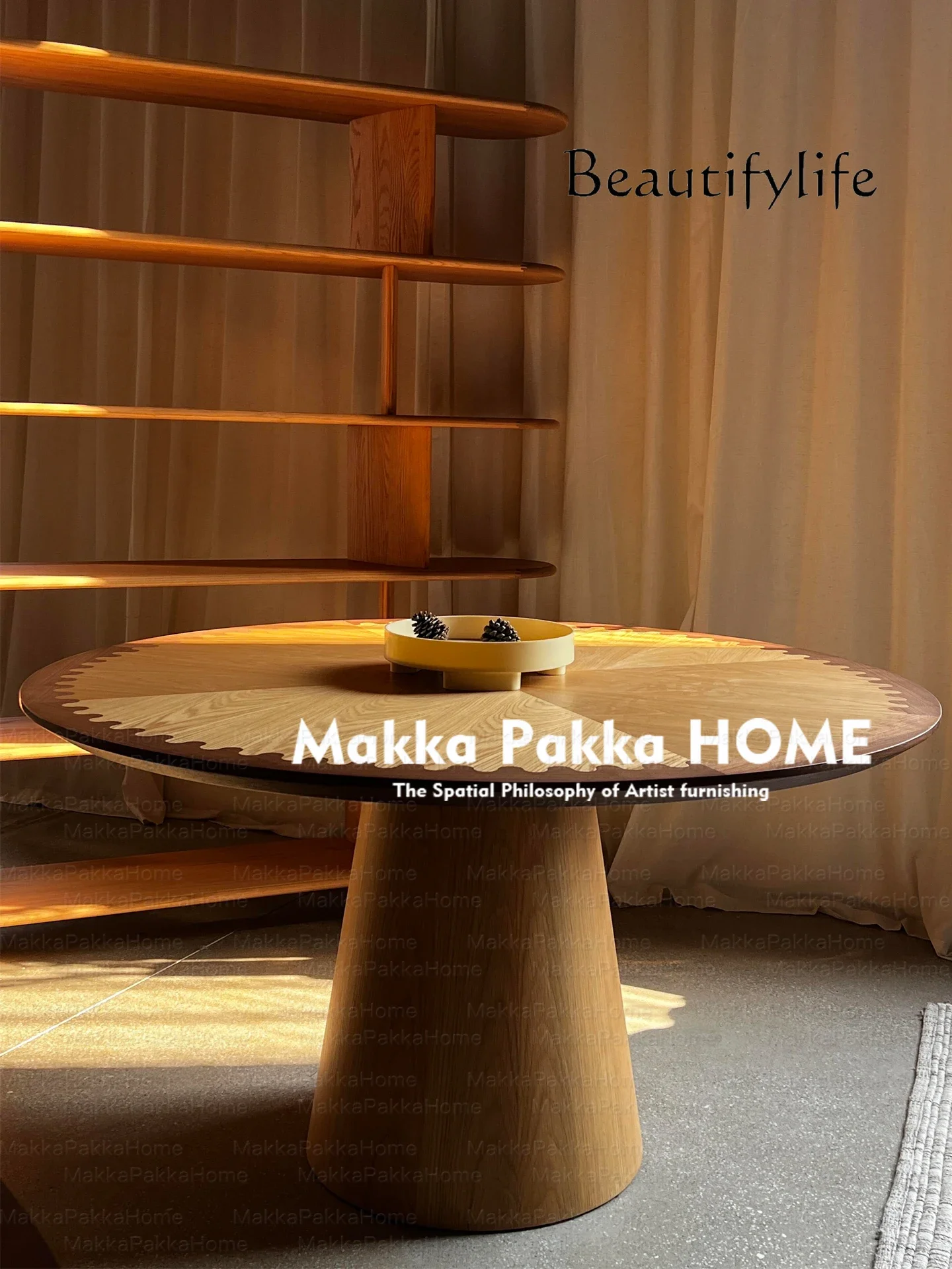 v Medieval log style designer solid wood round dining table modern simple household small apartment art round dining table