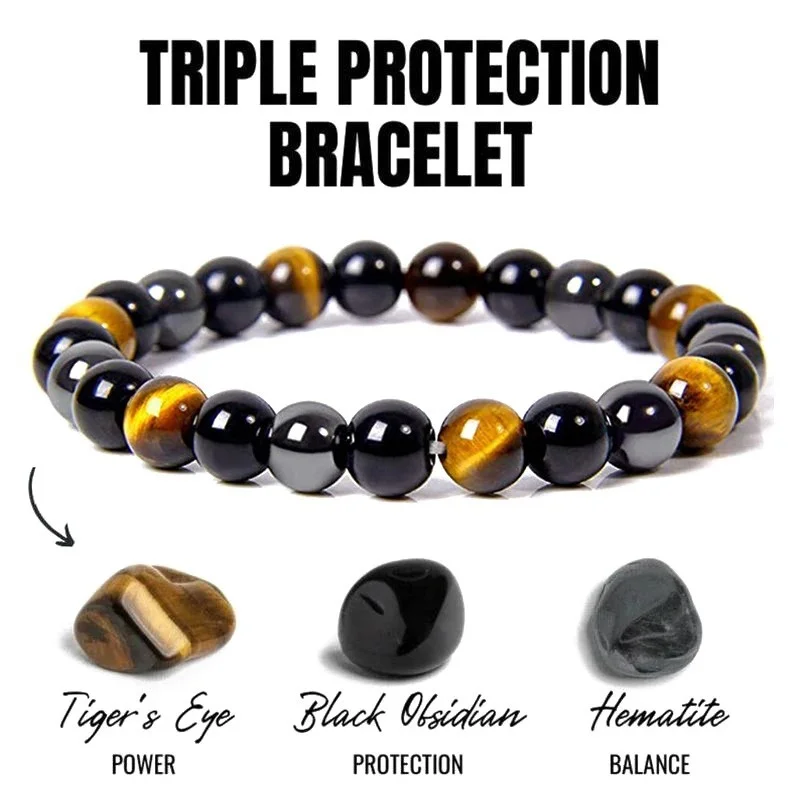 Pulsera de cuentas de ojo de tigre para hombres y mujeres, obsidiana negra Natural, hematita, protección magnética de la salud, joyería del alma