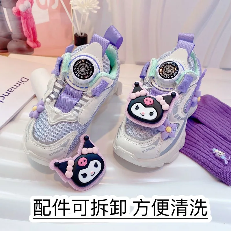 2024 Winter Kuromi Girls' Velvet Cotton Shoes Warm Girls' Sports Shoes New Children's Casual Shoes Dopamine Bread Shoes