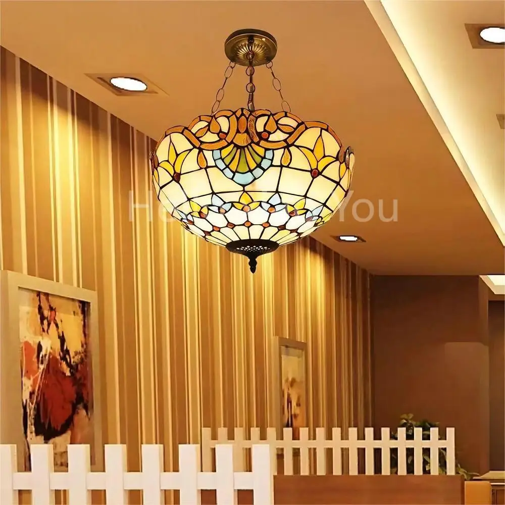 

American Tiffany Led Ceiling Lamp Mediterranean Luxury Living Room Dining Room Bedroom Beauty Full Spectrum Ceiling Light