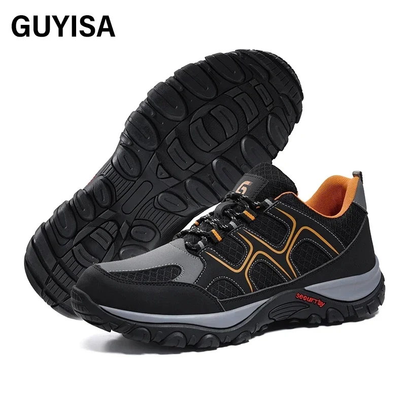 GUYISA Men Safety Shoes Steel Toe Ultra Lightweight Fashion Black Anti Smashing and Anti Stabbing Men Work Sneakers Size 37-45