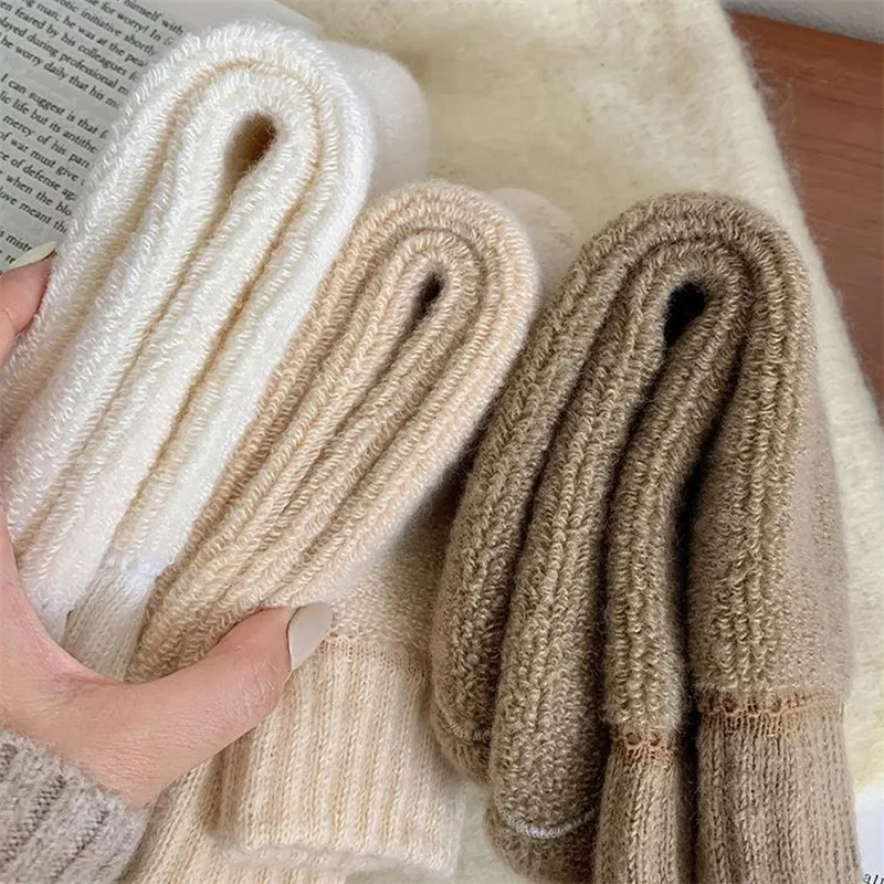 New Winter Socks Women Cashmere Wool Thicken Warm Women Socks Sox Japanese Fashion Harajuku Solid Color Thermal Long Socks