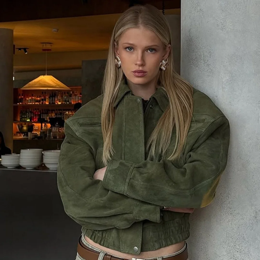 2025 Spring Trendy Women s Short Biker Jacket Retro Cool Loose Fit High End Fashion Outerwear Top