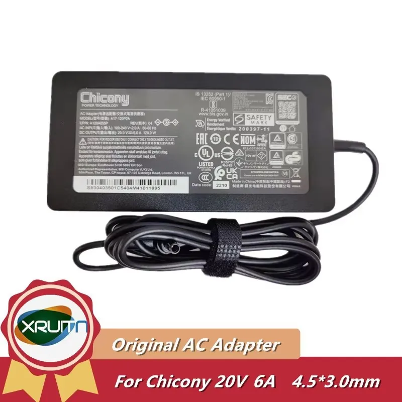 

Genuine Chicony AC Power Adapter 20V 6A 120W A17-120P2A A12A055P for MSI GF63 Thin 10SCXR-426UK 11UD-247FR ADP-120VH D Charger