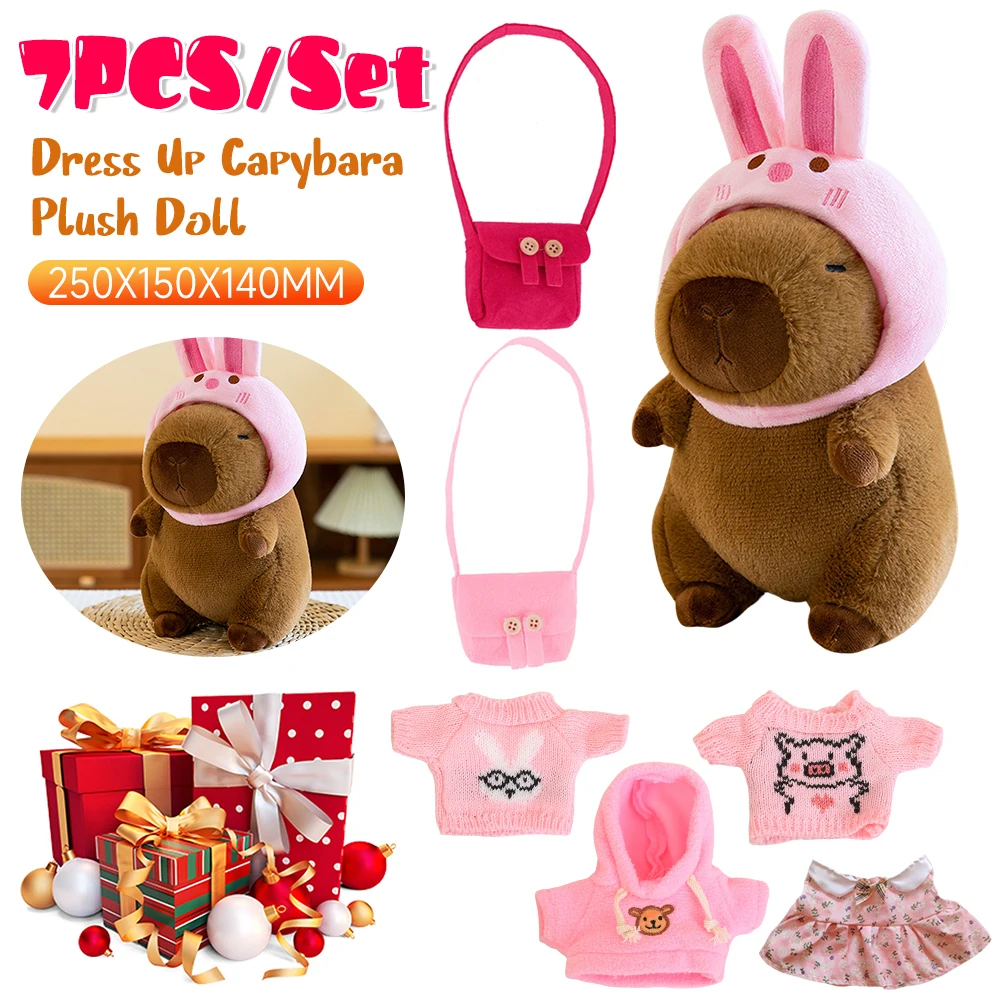 

7pcs/set Capybara Plush Doll Dress Up With Clothes And Accessories Soft Capybara Ornament Stuffed Plush Capybara Toys For Kids