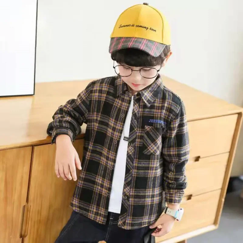 2022 Winter Children Shirts Boys Warm Shirts Kids Plaid Tops Long Sleeved Clothing Fleece Thicken Shirt for Boys