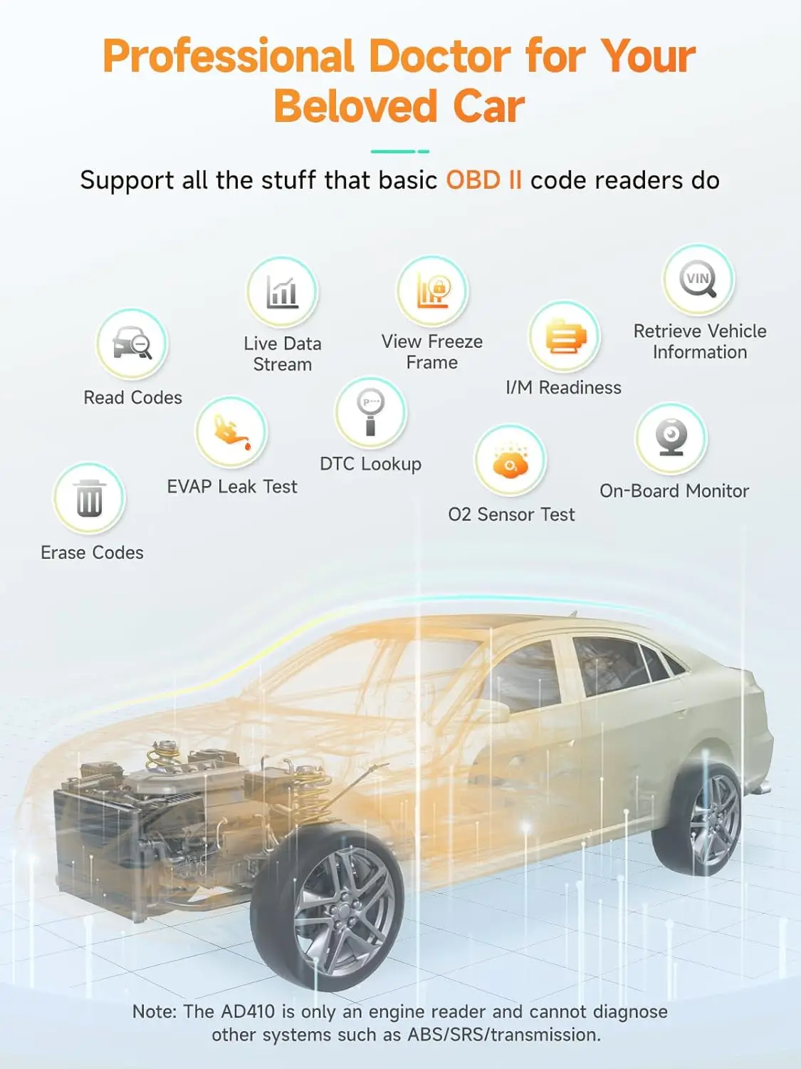 AD410 Enhanced OBD2 Scanner, Check Engine Light Code Reader for All OBDII Cars 1996+, Black/Yellow