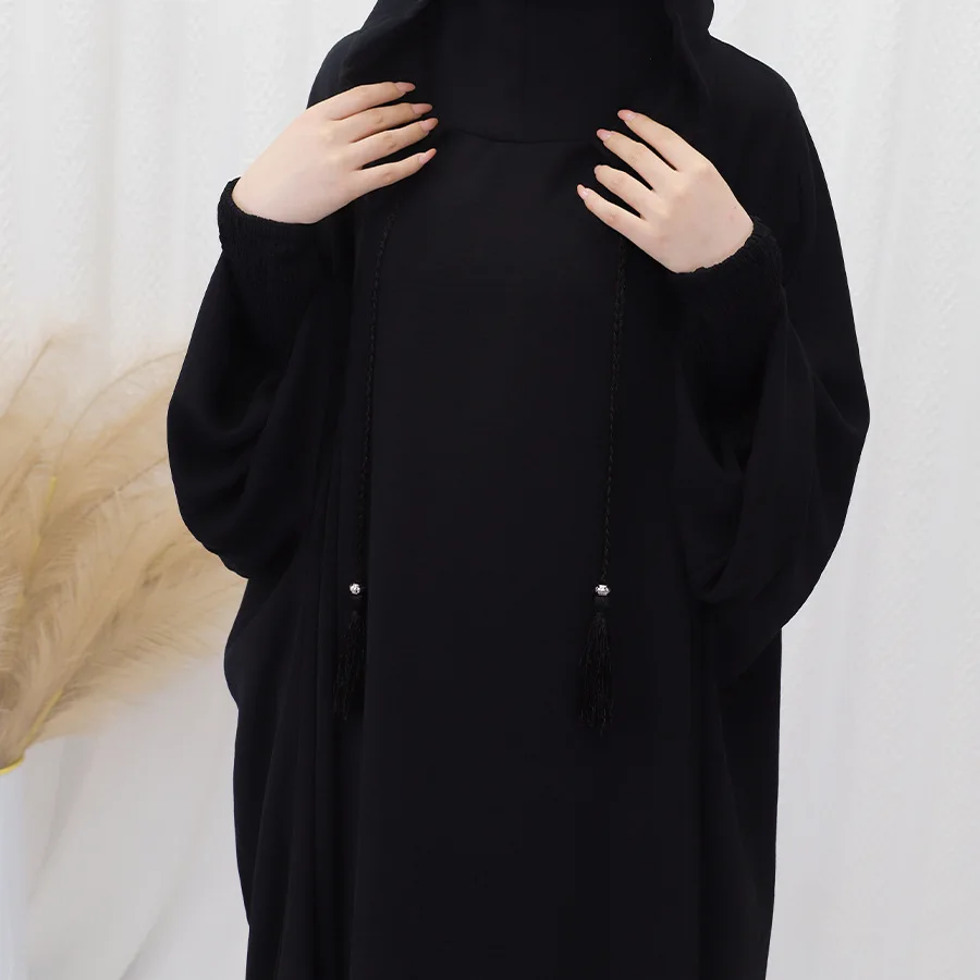 

Женское мусульманское платье Абая с кисточками, молитвенная одежда для Рамадана, с капюшоном, Джалабия, однотонный арабский халат, Ид Джеллаба, Турция, кафтан, платье