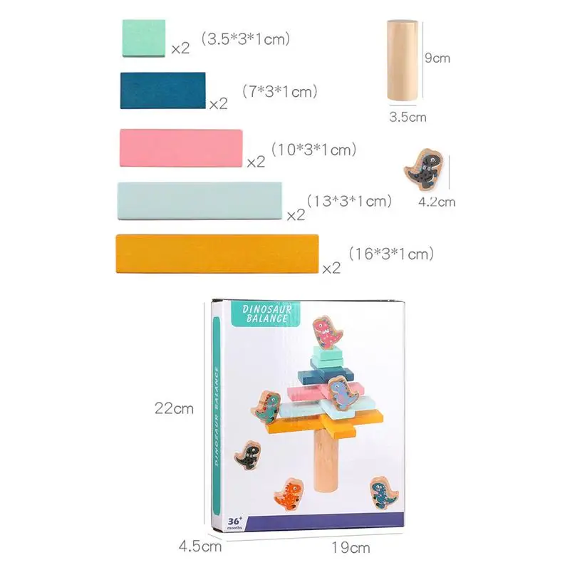 Juguetes de dinosaurios apilables para niños, rompecabezas educativo, bloques de madera para concentración y entrenamiento de habilidades motoras