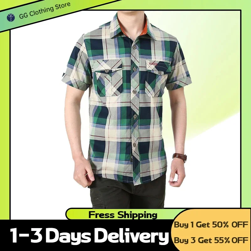 

Short Sleeve Plaid Shirt Oversized Male s Business Men's Clothing Top Hawaiian Summer For Men Beach Social Striped