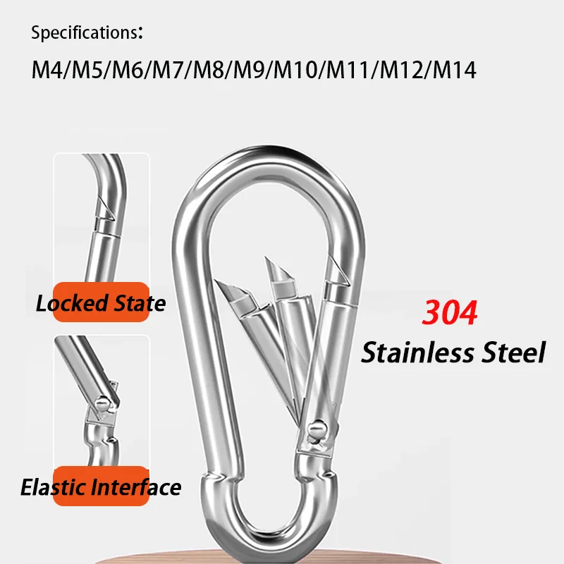 304 Stainless Steel M4 M5 M6 M7 M8 M9 M10 M11 M12 M14Multifunctional Spring Snap Carabiner Hook Marine Quick Link Lock Ring Hook
