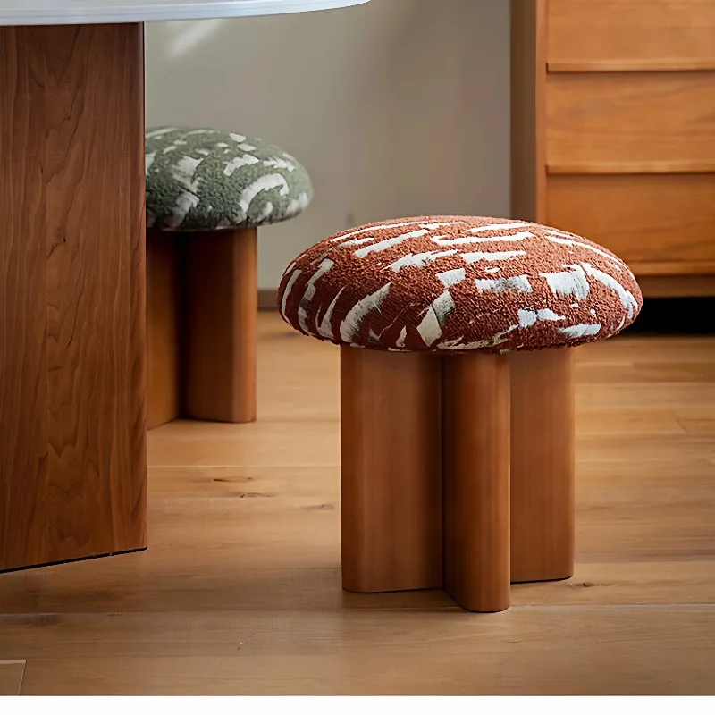 Mid-Century Wooden Stool, Low Round Foot Stool for Entryway, Solid Wood Shoe Changing Seat, Vintage Home Decor for Living Room