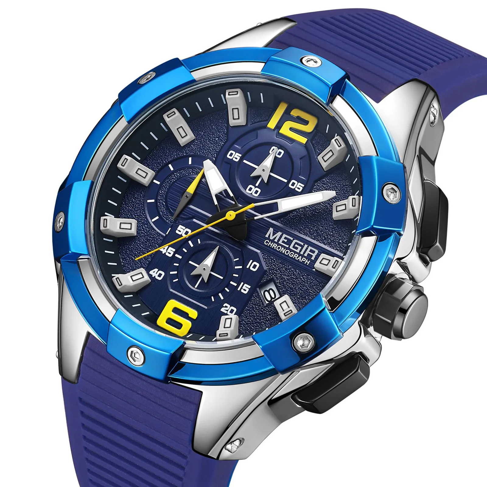 

MEIGR Men's Sports Chronograph Wrist Watch For Men Army Silicone strap Quartz Stop Watch Clock Man Relogios Masculino