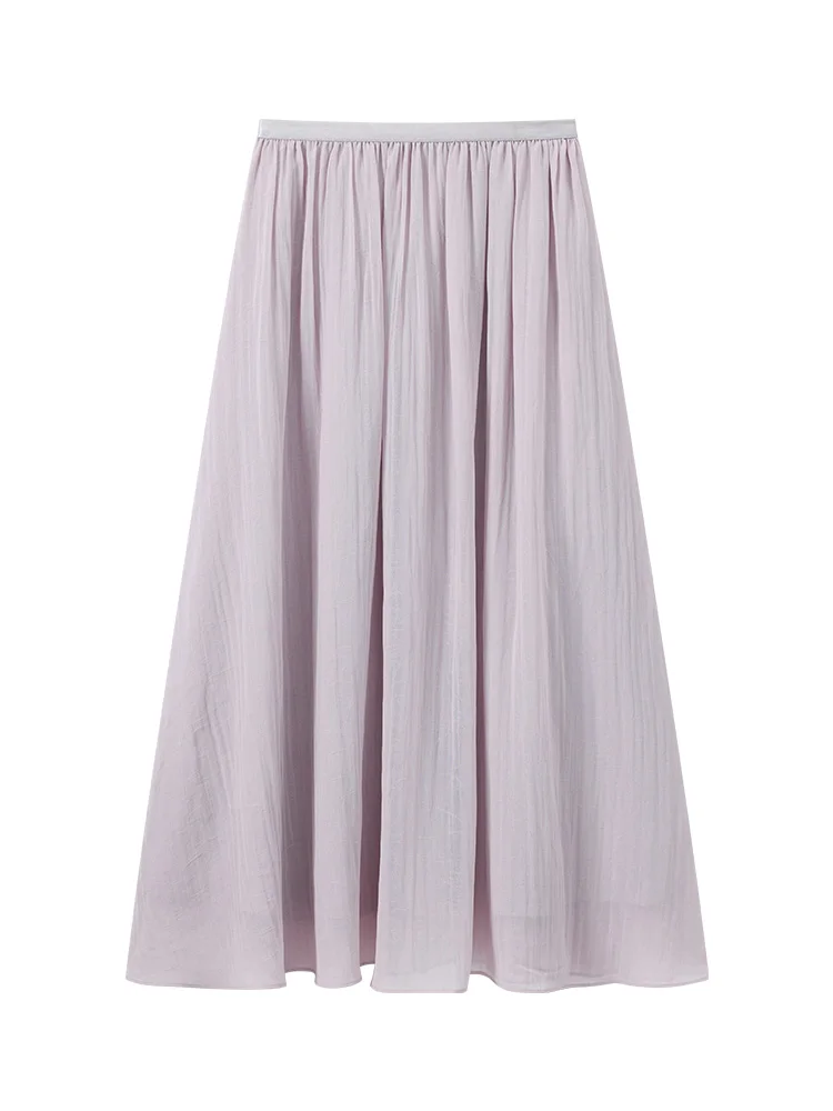 Purple Mesh Tulle Skirt Women Summer High Waist Elastic Waist A-Line Midi Skirt Slim Fit French Casual Elegant Flowing Skirt