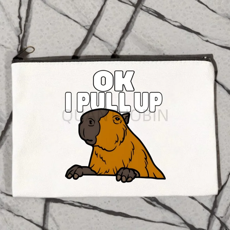 Capybara Animal OK I Pull Up Funny Canvas Makeup Bag Pocket Lipstick Wash Bag for Wedding Travel Lipstick Bags Storage Organizer