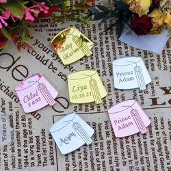 30/50/100pcs Lot Cute Hat Gold/Silver Mirror Acrylic Custom Personalized Engraved Baby Names Baptism Party Tag Decoration Favors