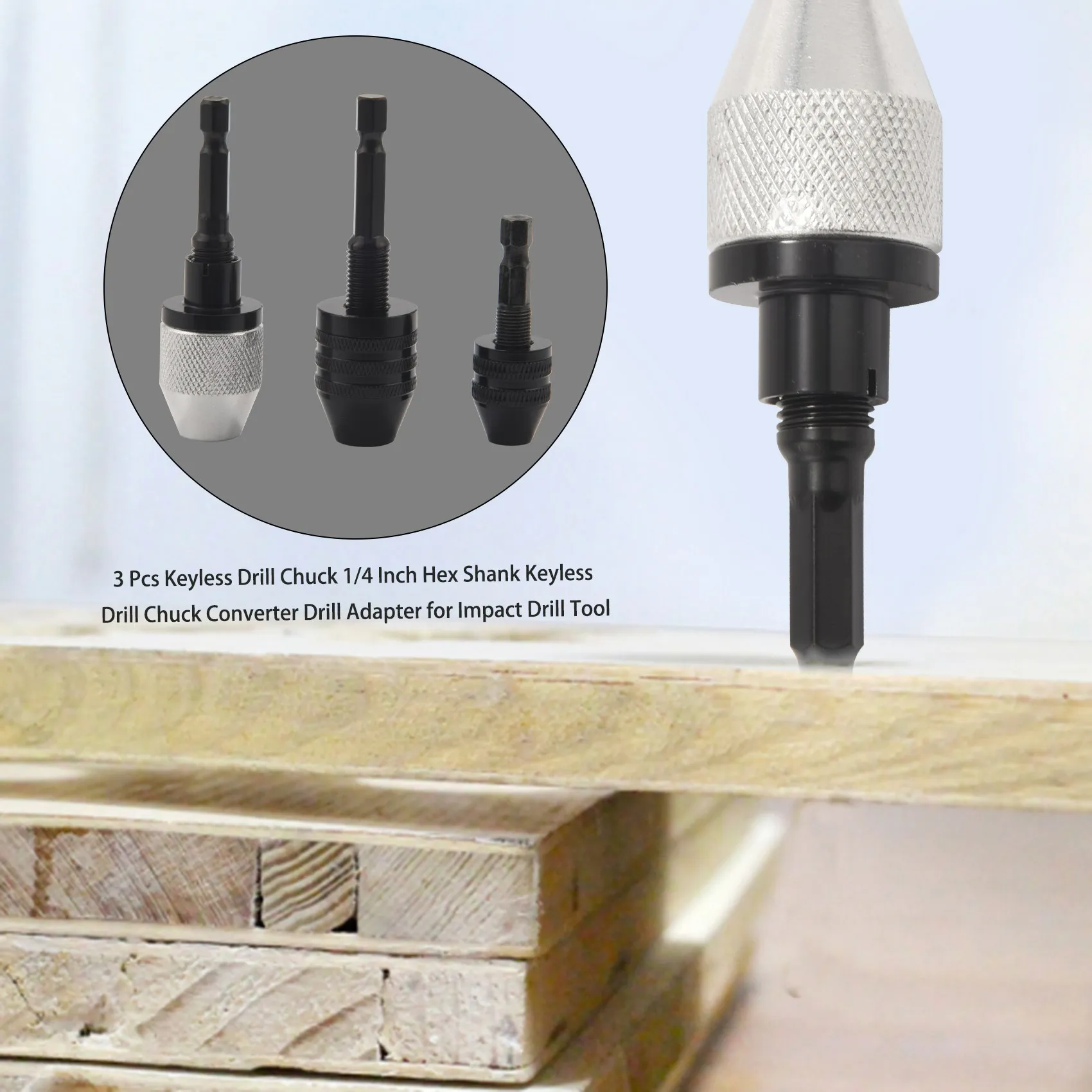 

AA81-3 Pcs Keyless Drill Chuck 1/4 Inch Hex Shank Keyless Drill Chuck Converter Drill Adapter For Impact Drill Tool
