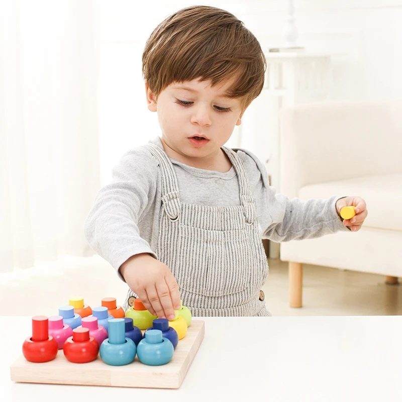 Smistamento di colori in legno anelli impilabili bordo apprendimento educativo conteggio giocattoli giochi di Puzzle per bambini in età prescolare bambini piccoli