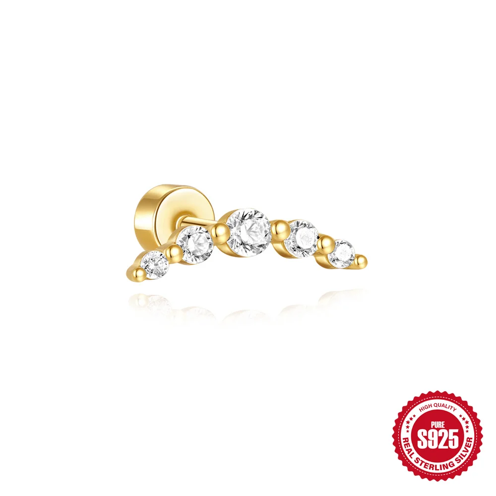 CANNER 1 Stück 925 Silber Glatte Sterne Mond Ohrstecker für Frauen 18 Karat Gold Flachkopf Gewinde Punktion Ohr Knochen Ins Edlen Schmuck
