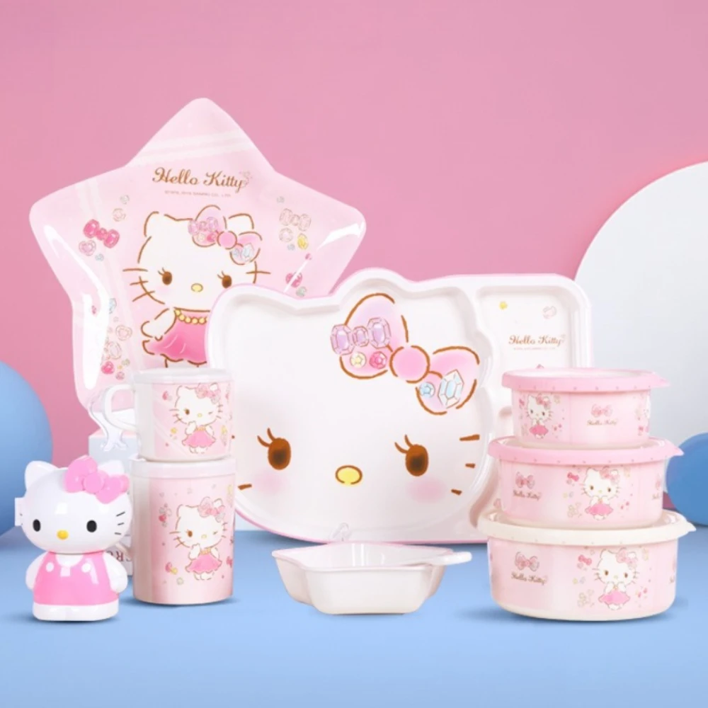 Sanrio Tableware Hello Kitty Tableware Baby Supplementary Food Bowl Household Salad Fruit Plate Children Cartoon Water Cup Bowl