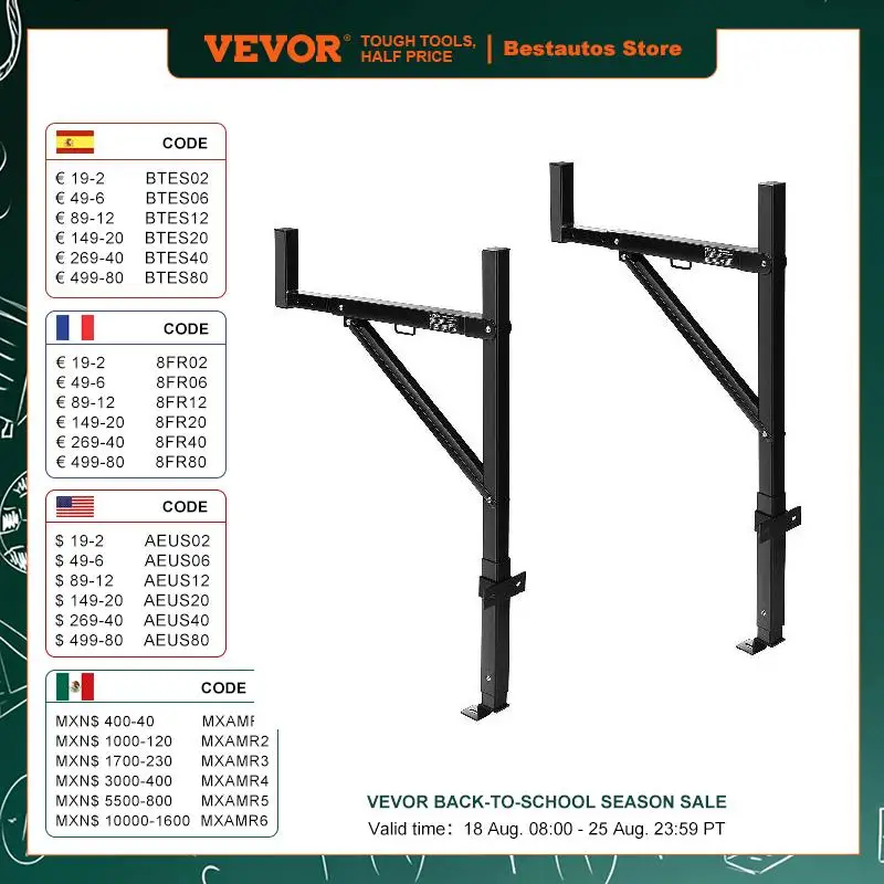 VEVOR 250/500/800 lbsTruck Rack 19-34 inch Extendable Truck Ladder Rack Adjustable Height for Truck Heavy Duty Truck Bed Rack