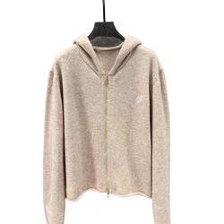 Women Autumn & Winter New Knitted Hooded M420238 Hardware Zipper Loose Cardigan Short Coat Thick Khaki Colour Sweater Clothes