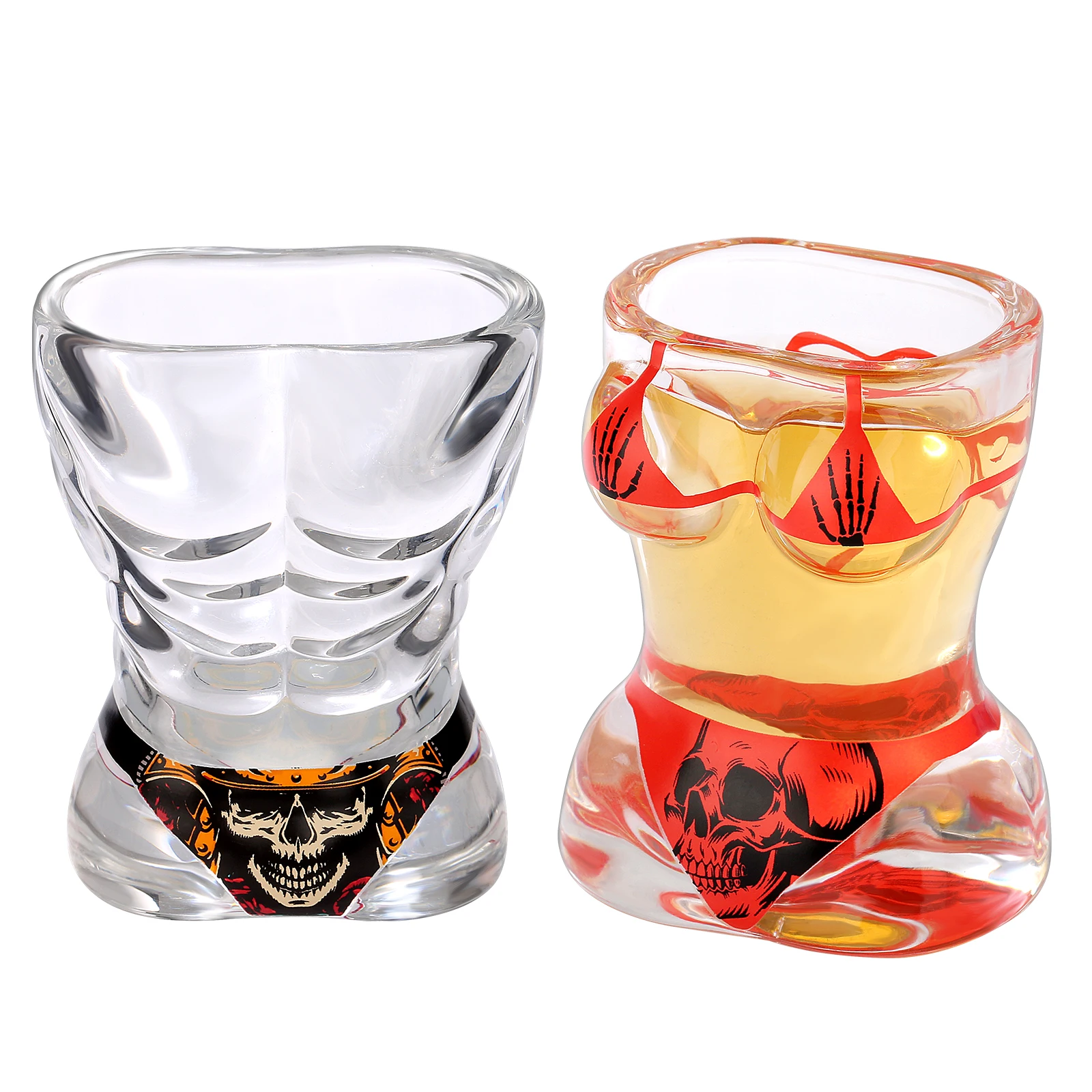 2pcs/set Novelty Shot Glasses with Musle Man and Bikini Skull Design 30ml Reusable Glass for Kitchen Club Party Weeding Gift