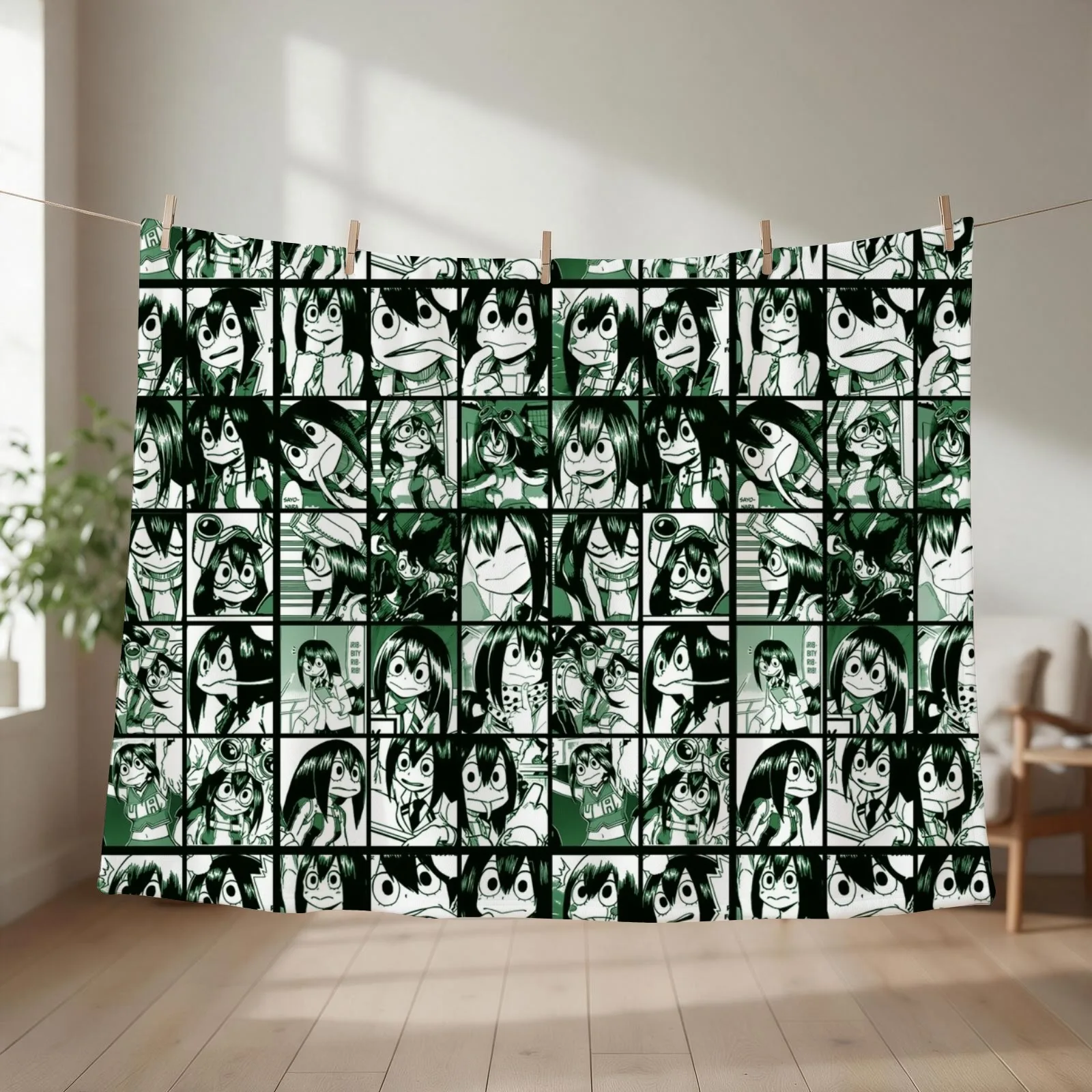 TsuyuMHA frog girl collage manga panels Throw Blanket couch cozy soft plush fuzzy picnic outdoor blanket