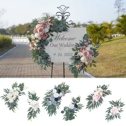 Casamento artificial arco flores kit, Boho Dusty Rose, Blue Eucalyptus Garland, cortinas para decorações de casamento, Welcome Sign