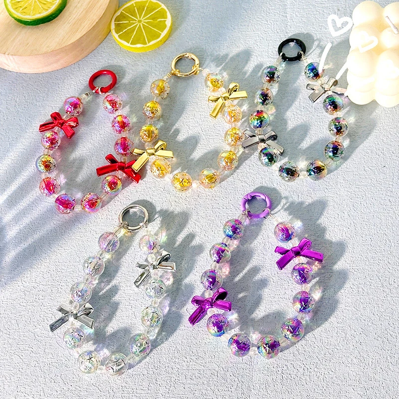 Anti Loss Mobile Phone Strap Chain Colorful BowKnot Beaded Pendant Bag Hangings Decoration Gift