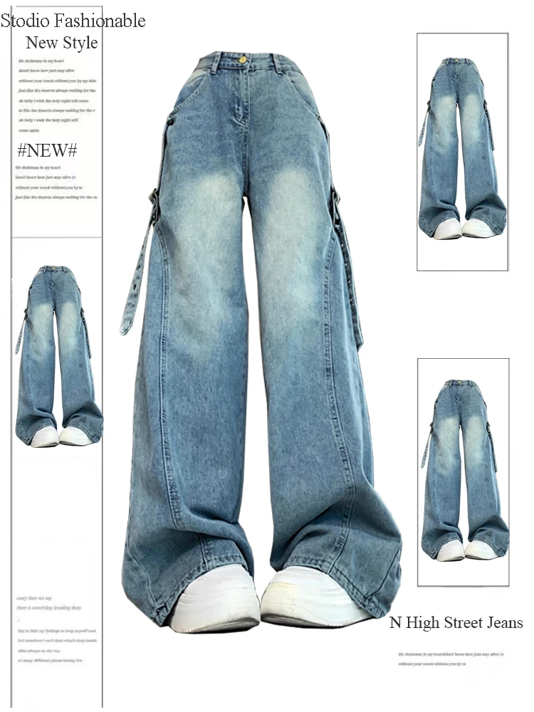 

Women Blue Jeans Baggy Harajuku Aesthetic Streetwear Denim Trousers Korean Y2k Jean Pants Vintage 2000s Trashy Oversize Clothes