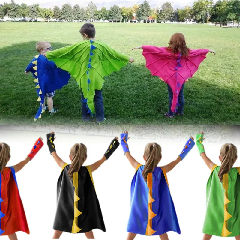 

Kids Dinosaur Cape and Gloves Set Jurassic Cosplay Costume for Children Halloween Carnival Pretend Play Dress Up