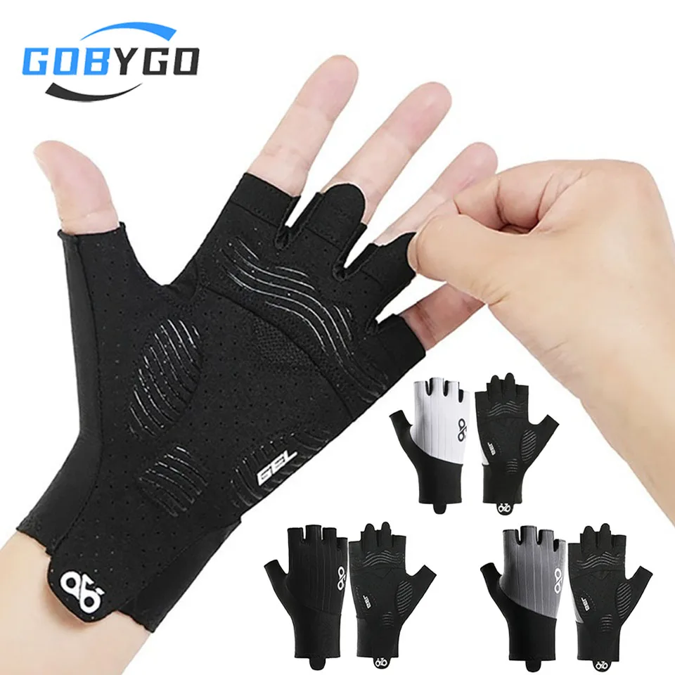 GOBYGO Summer Breathable Half Finger Gloves Silicone Non-Slip Abrasion Resistant Cushioned Riding Gloves Outdoor Sports Fishing