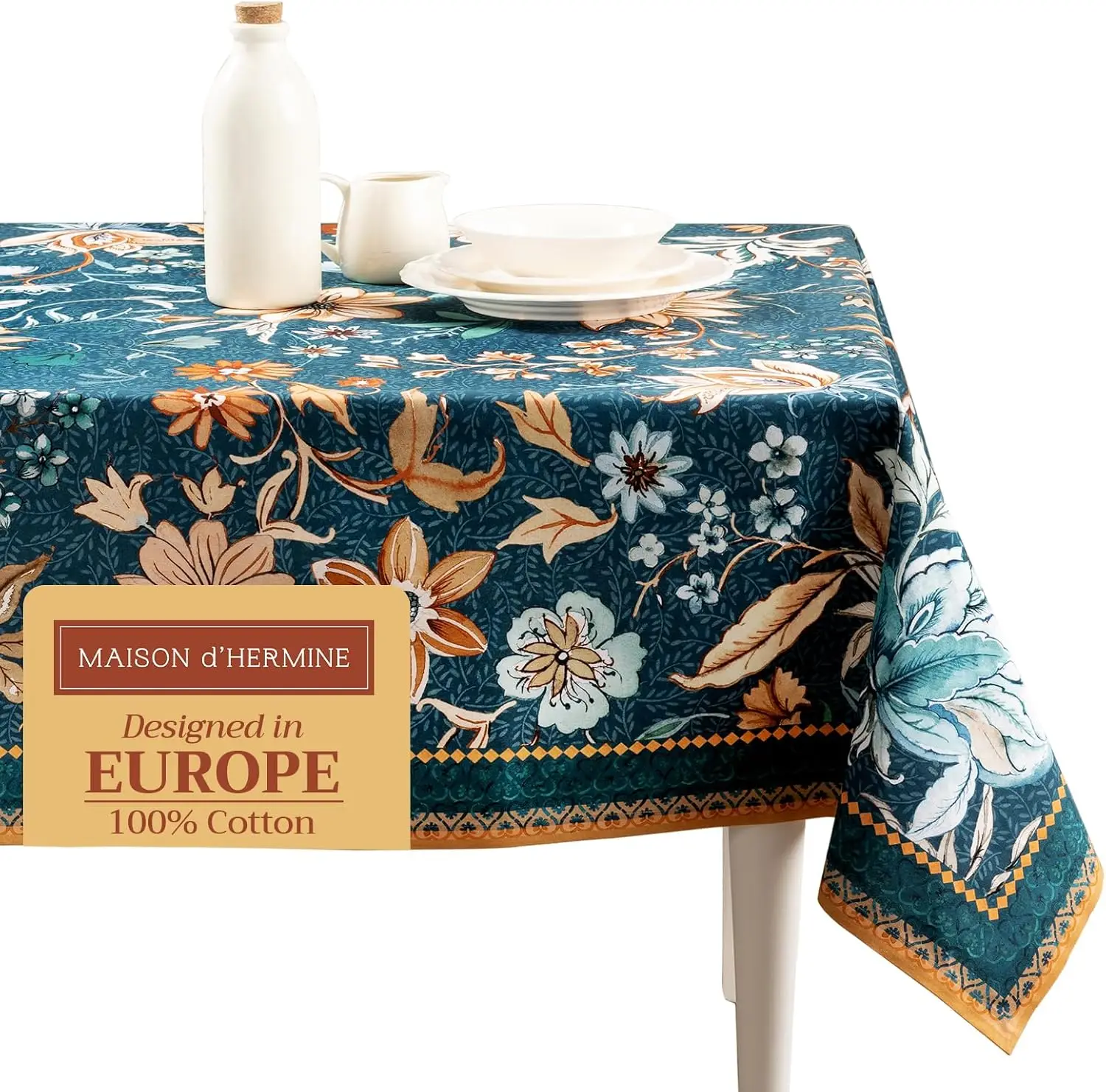 

Maison D' Hermine 100% Cotton Table Cover - 60""X108"" Rectangle Decorative Tablecloth - Washable Tablecloths For Dining, Home,