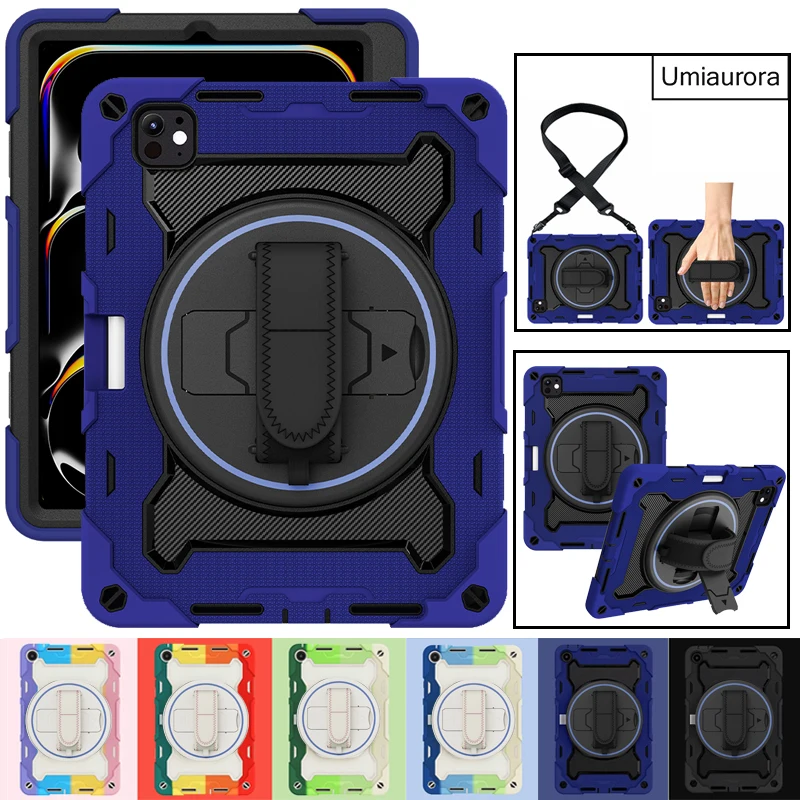 

For IPad 10 11th Gen A16 Mini 8.3" A17 Pro 11 12.9 Air 10.9 13 inch M2 M3 M4 M5 Shockproof Stand Strap Tablet Case Rugged Funda