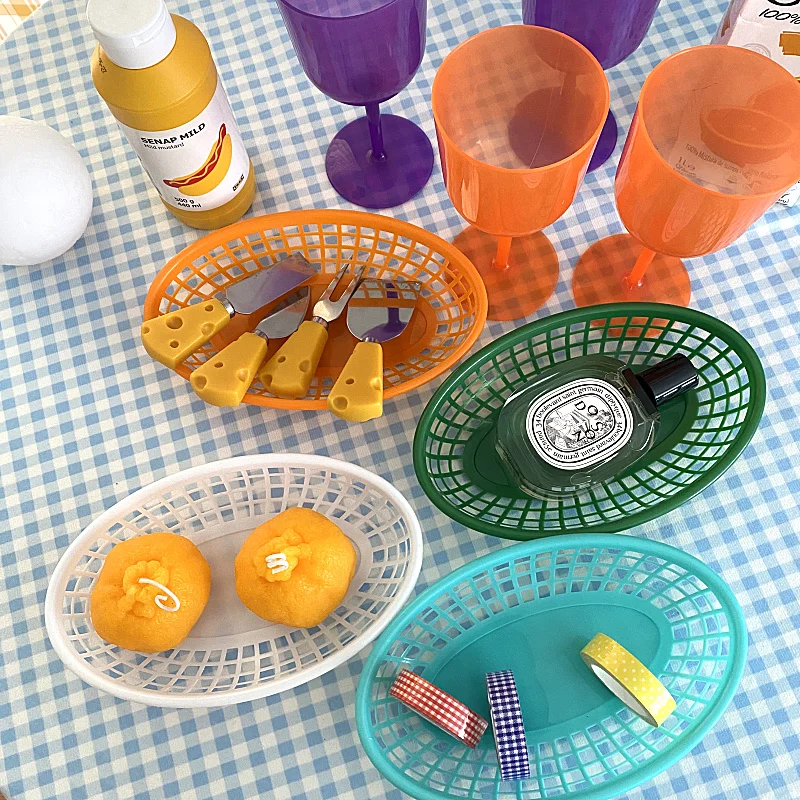 1Pcs Oval Plastic Serving Basket Multifunctional Bread Fruit Vegetable Snack Storage Basket For Fried Chicken Burger Chips