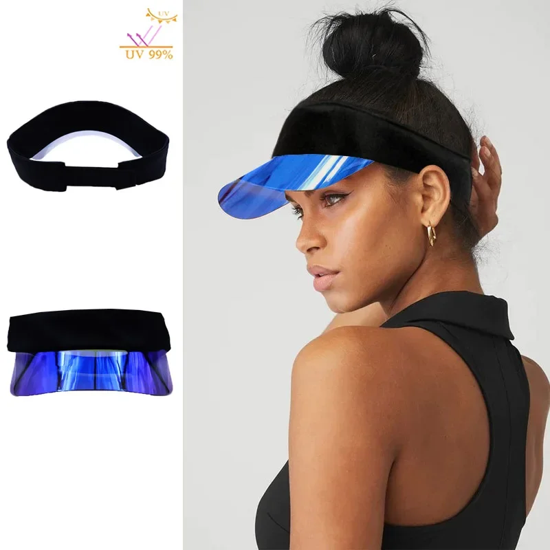 

Blue Transparent PVC Sun Visor for Outdoor Sport Wide Brim Empty Top Breathable Women's Sun Visor Baseball Caps Beach Accessory