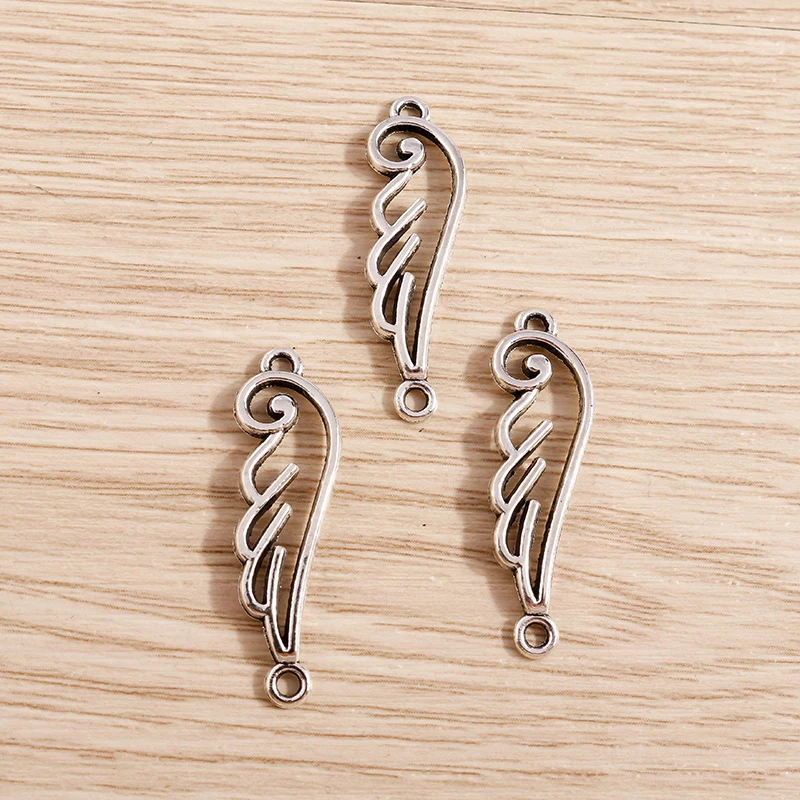 Tusember 30 Stück 10*32mm Legierungs-Doppel-Loch-Federflügel-Anhänger für DIY-Halsketten, Ohrringe, handgefertigte Schmuckherstellung und Zubehör – Detail 2