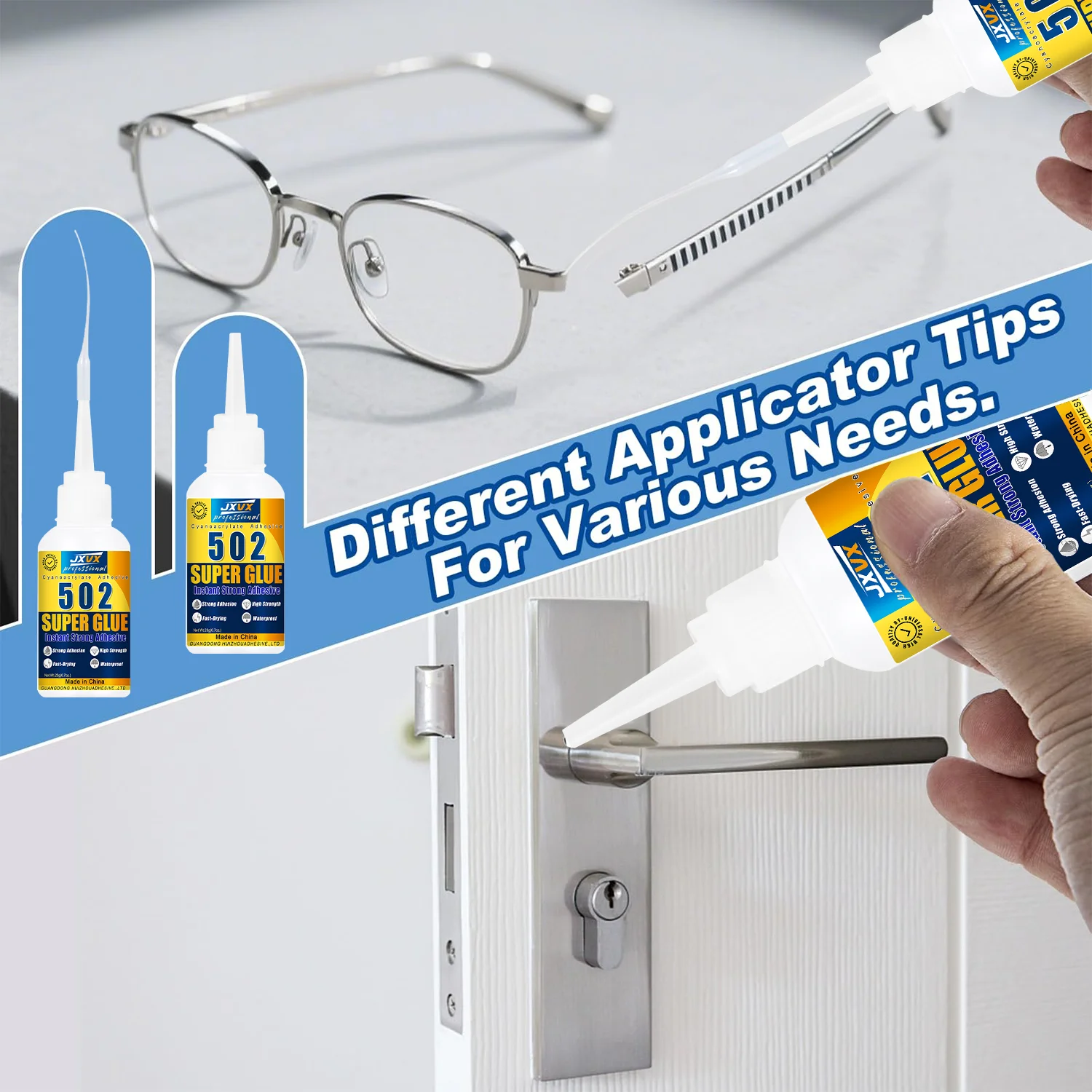 JXVX 1-5 piezas de pegamento súper fuerte 502 pegatina de juego rápido resistente a altas temperaturas adecuada para metal, plástico, PVC y madera potente pegamento líquido con dispensador incluido.