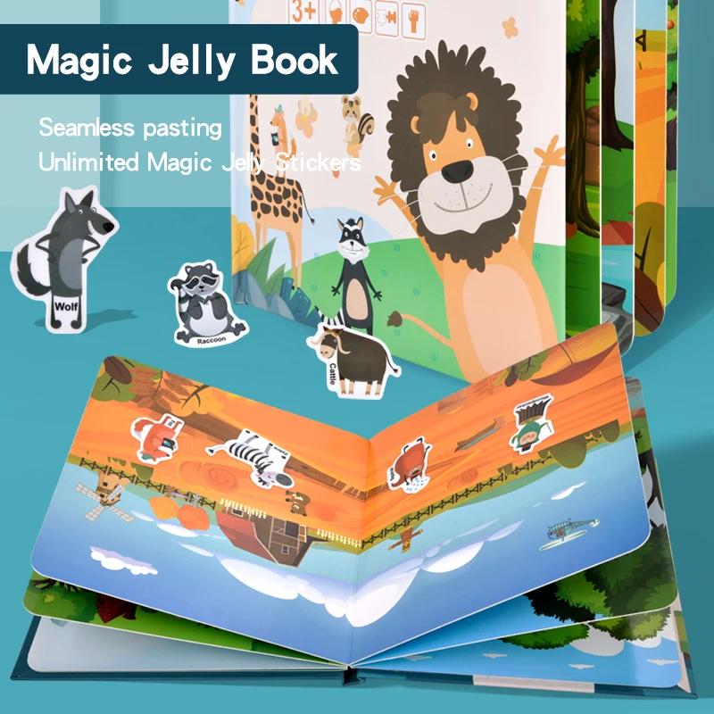 Set di libri Magic Jelly: adesivi per bambini con tema di trasporto di animali e giocano creativi: super divertimento!