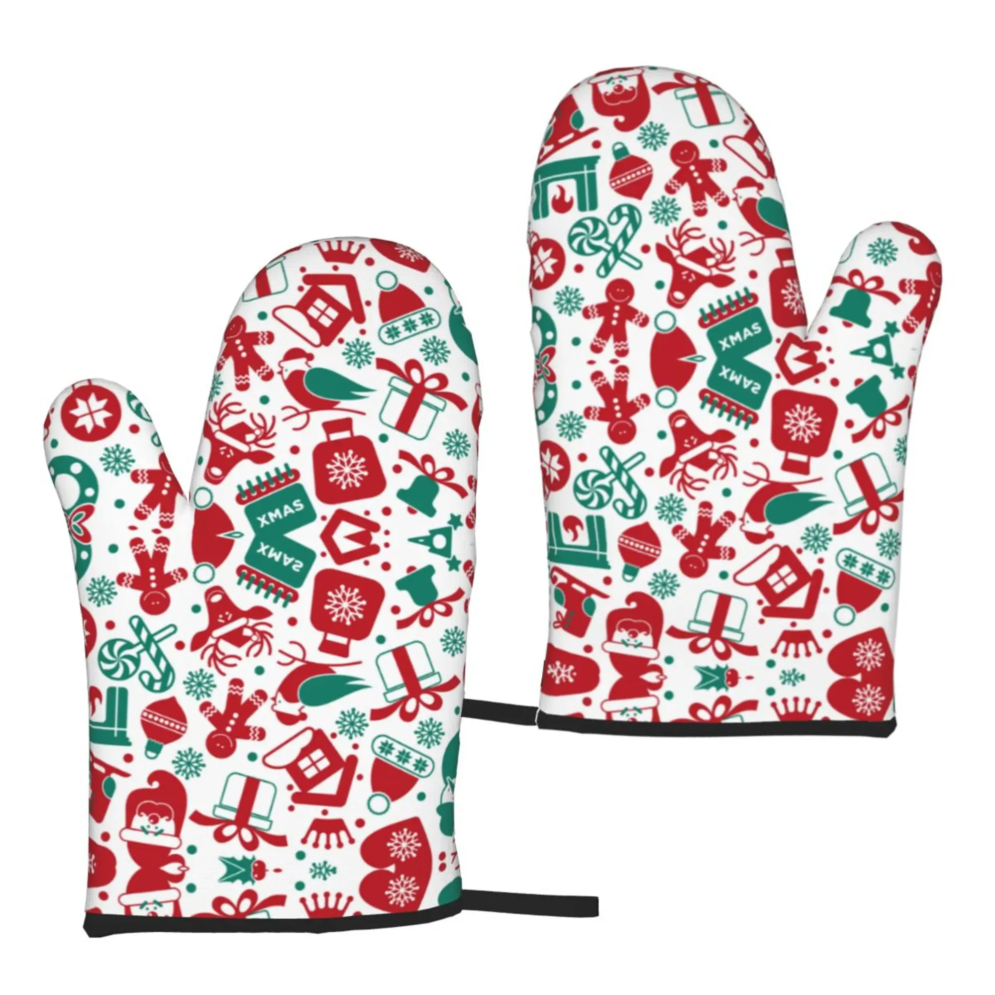 

Gingerbread Man Christmas Red Green Oven Mitts Microwave Gloves Heat Resistant for Kitchen Cooking Baking Grilling Bbq Gloves